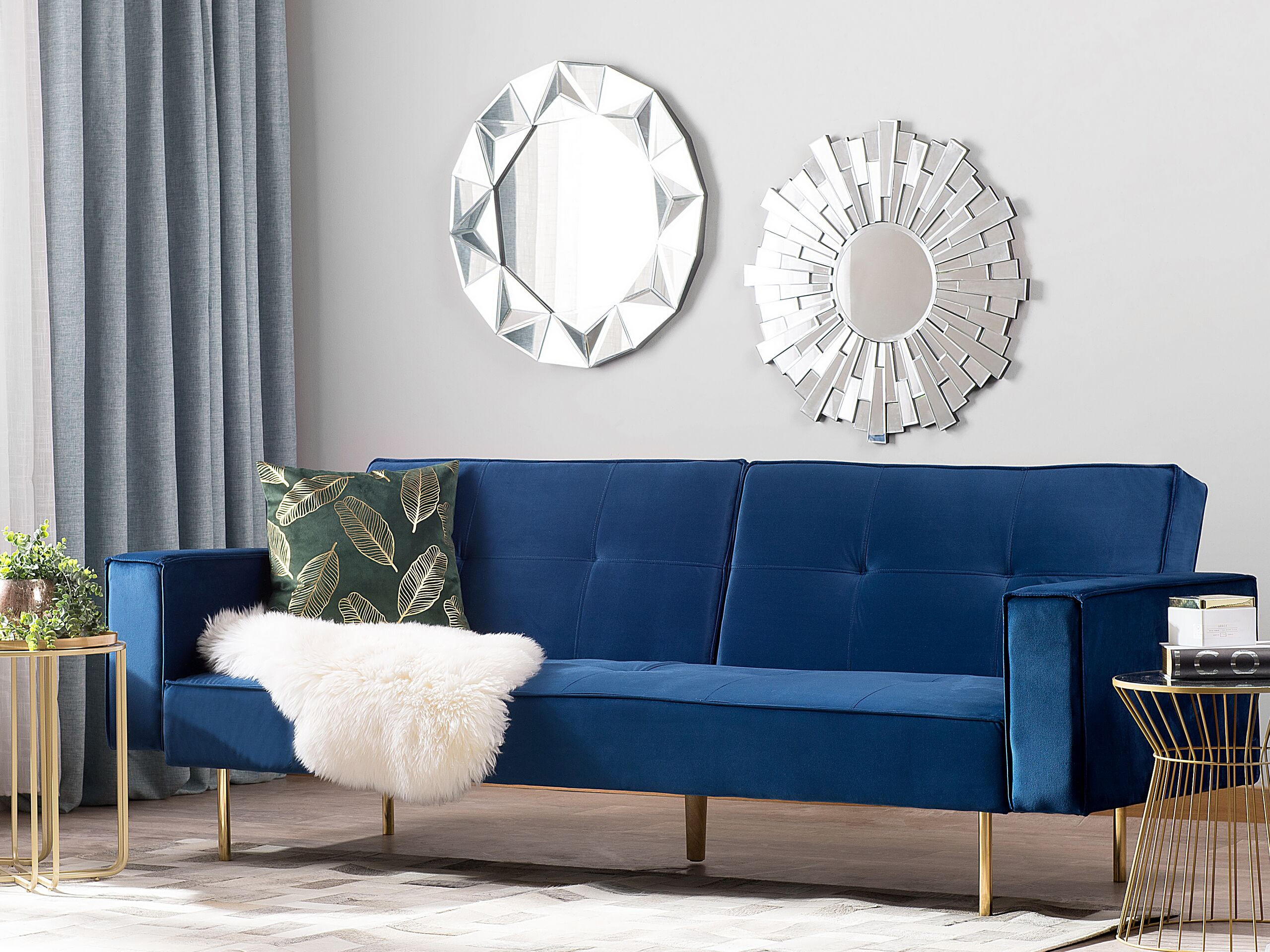 3-SITZER-SCHLAFSOFA Samtstoff Marineblau Visnes - Hellblau, Textil (218/80/81cm) - Beliani
