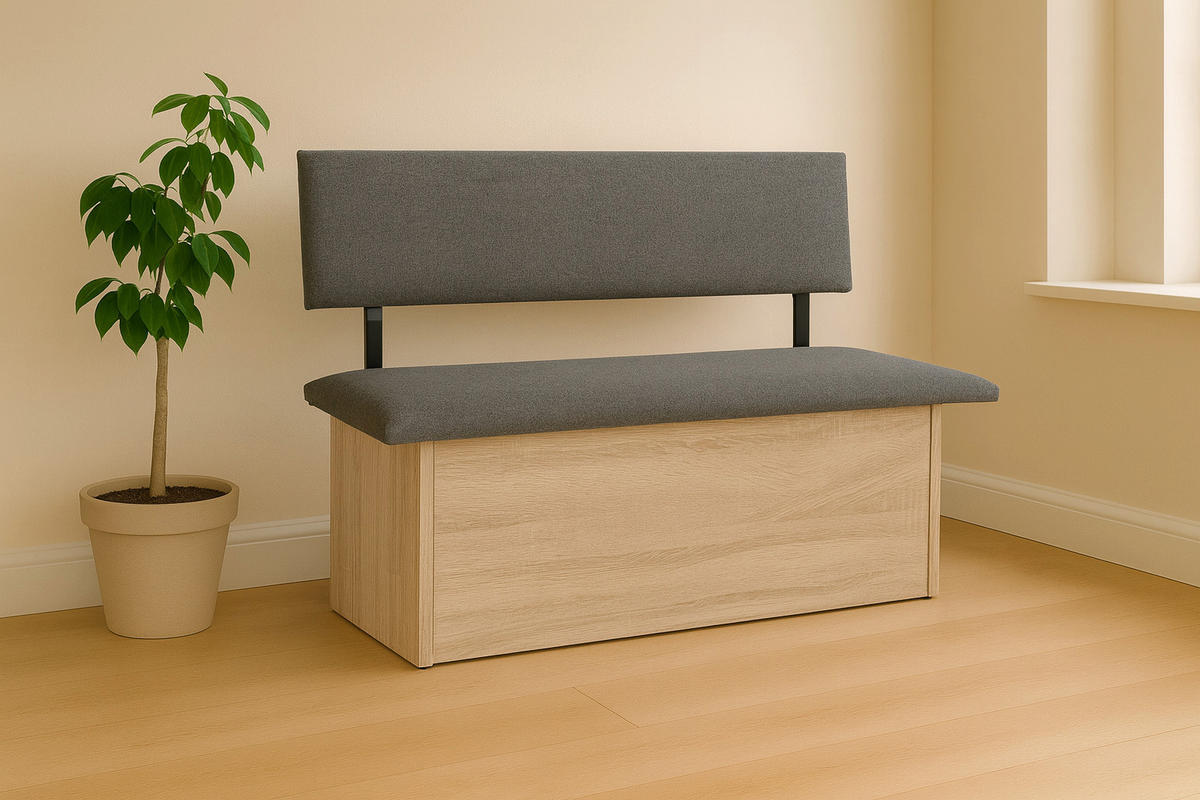 SITZBANK Das Raumwunder - Eichefarben/Grau, Holzwerkstoff/Textil (48/88/125cm) - Kundler Home