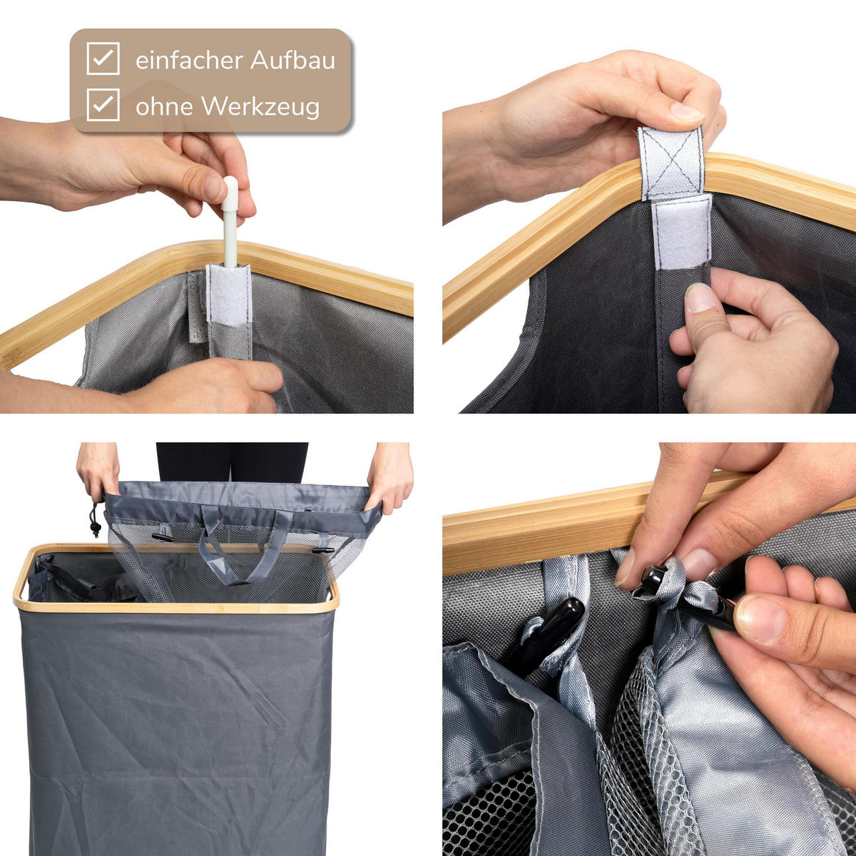 WÄSCHESAMMLER 145 Liter, grau - Grau, Textil (57.5/68/37.5cm) - bremermann