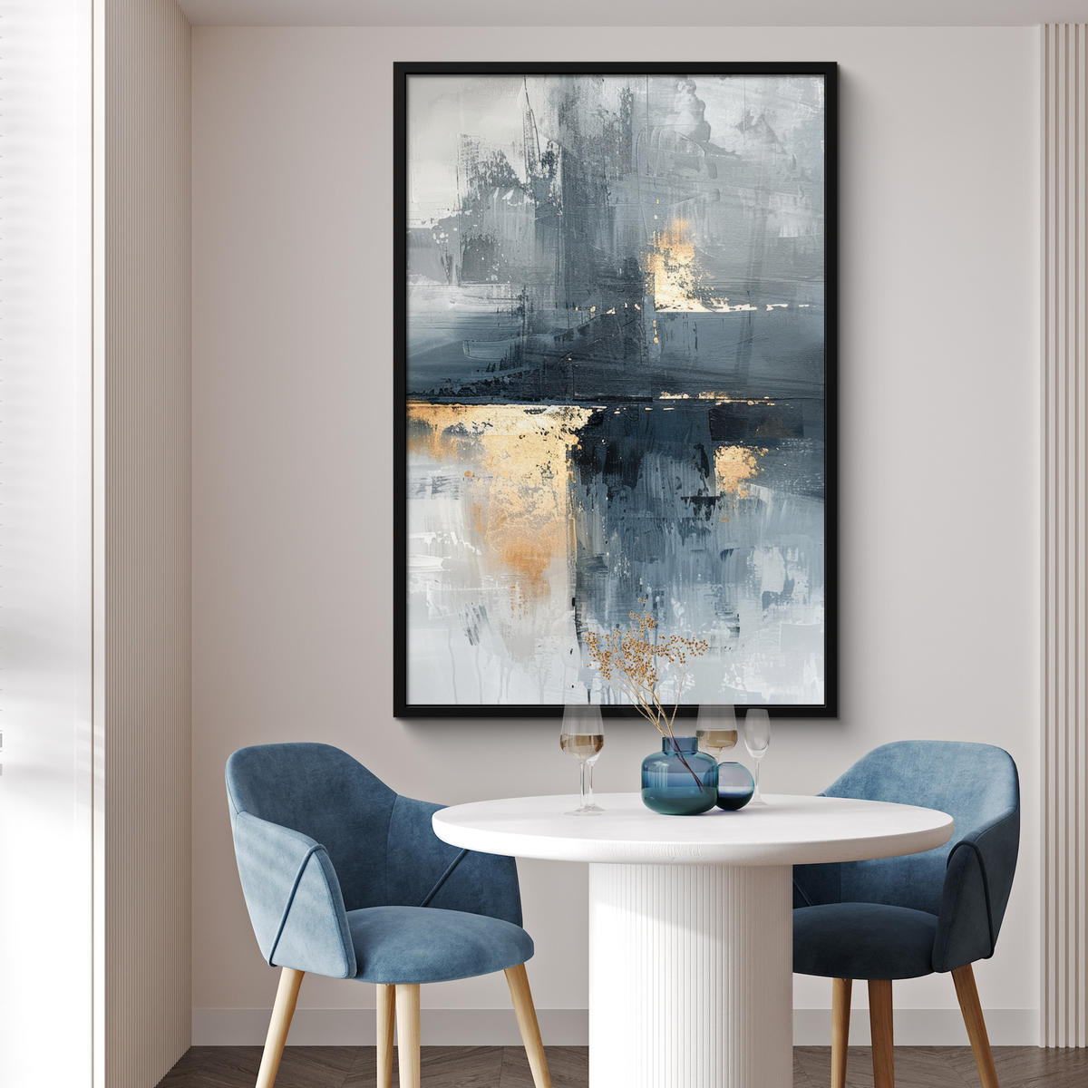 GERAHMTES BILD Kunst - Grau - Gold - Abstrakt 80x120 cm - Dunkelgrau, Papier (80/120cm) - MuchoWow