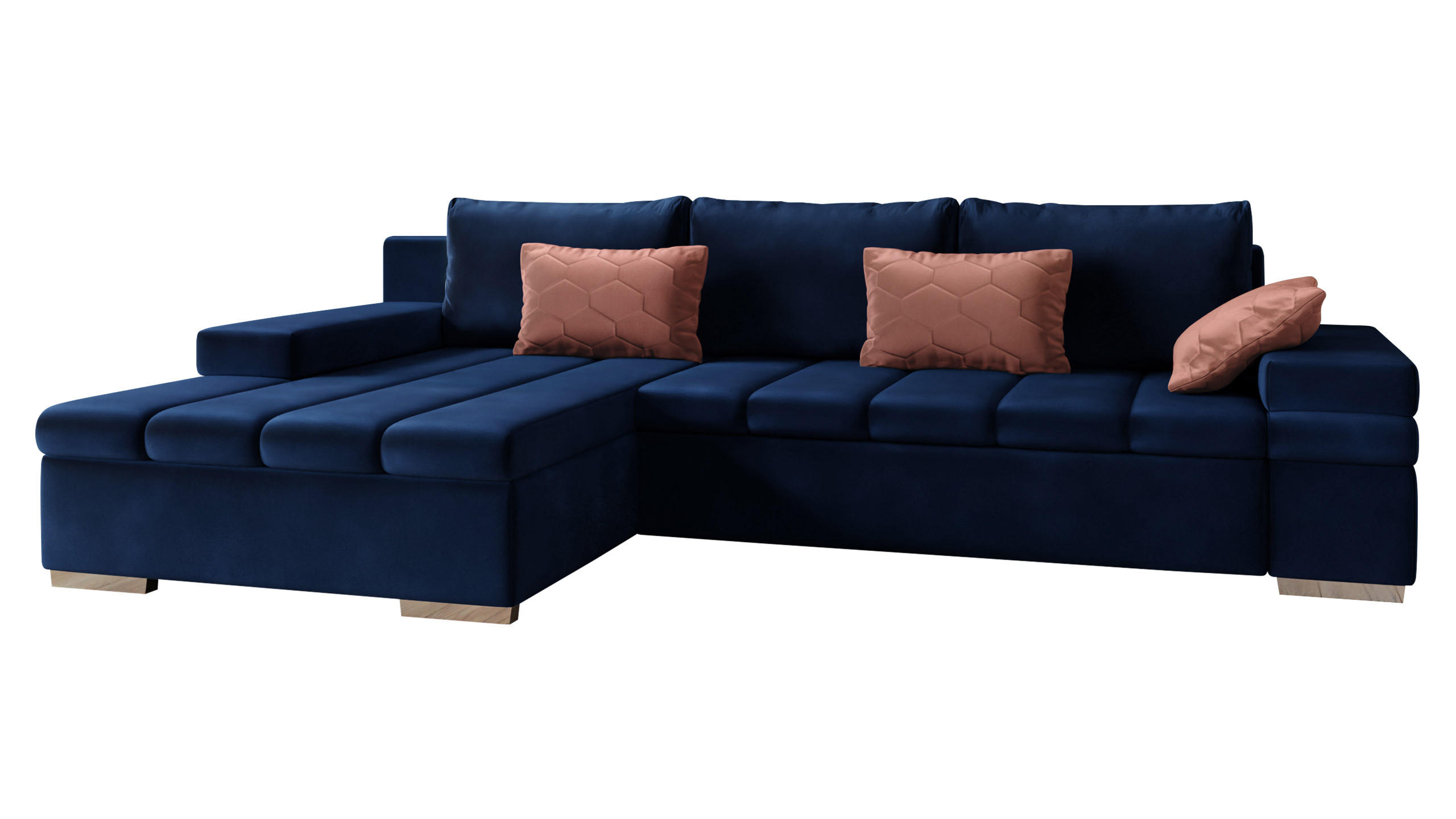 ECKSOFA Bangkok, Seite: Links - Silberfarben/Dunkelblau, Holz/Textil (310/175cm) - MIRJAN24