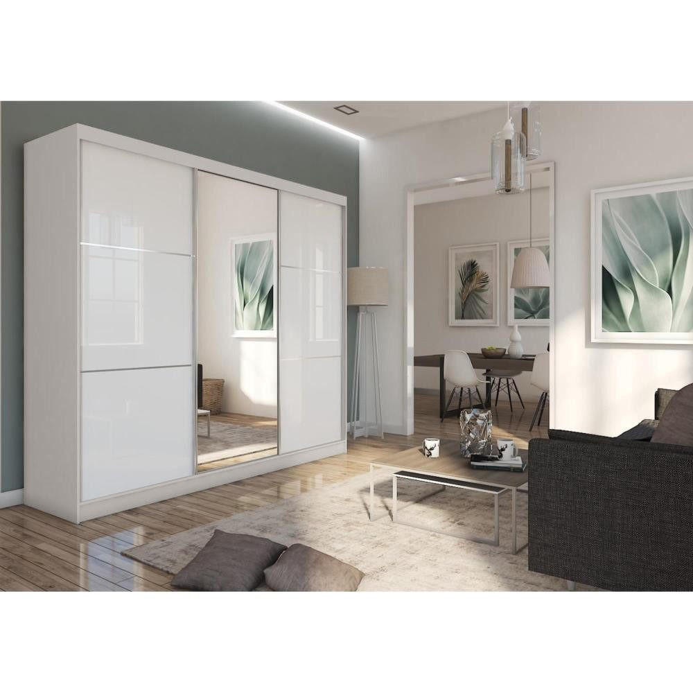 SCHWEBETÜRENSCHRANK Viva 240/216/61 kaschmir mit Lacobel-Glas - Kaschmir/Weiß, Holzwerkstoff (240/216/61cm) - Beautysofa