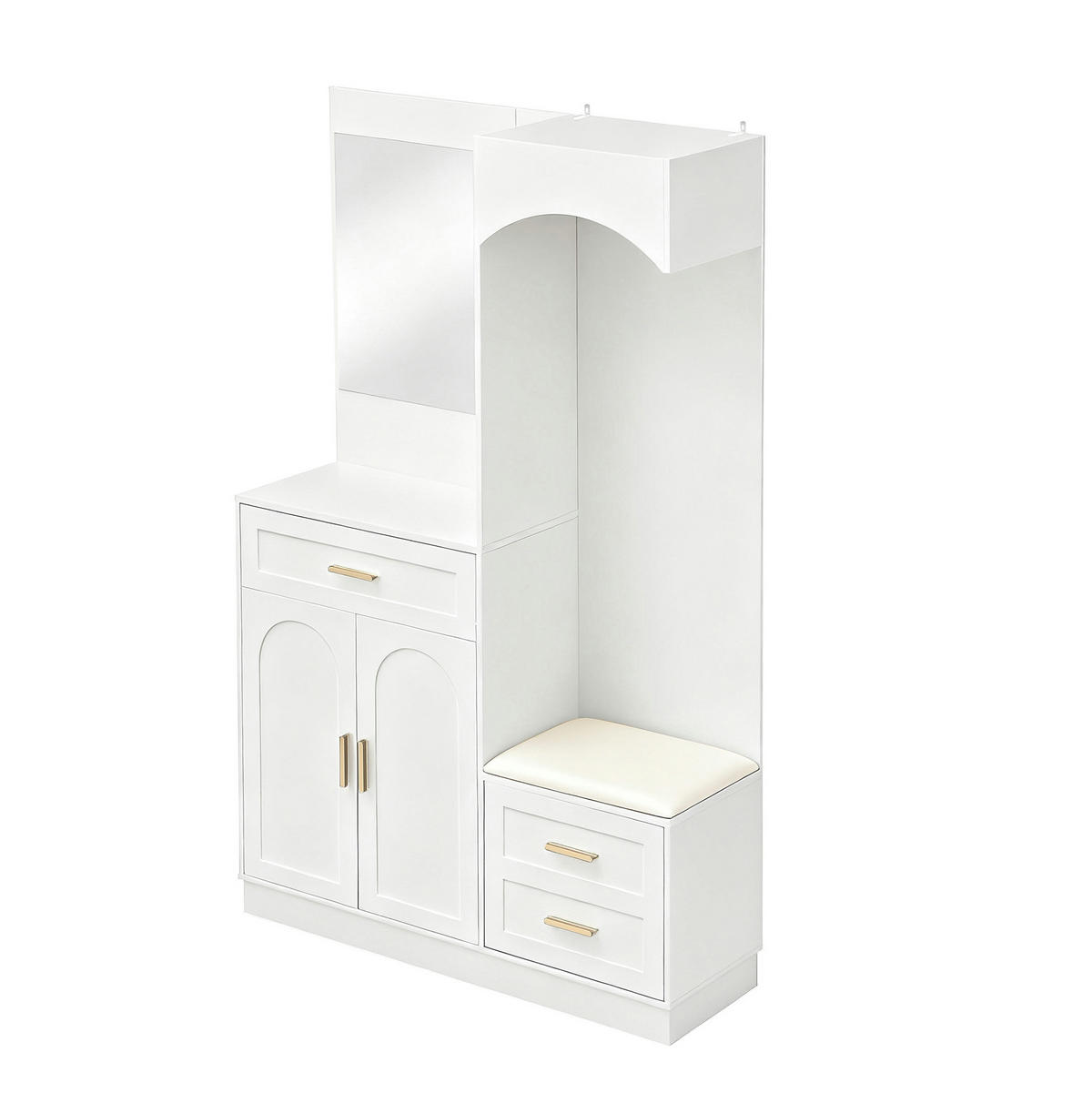 KOMPAKTGARDEROBE 110/33/185,5 cm aus Holzwerkstoff mit Spiegel und Schuhbank Weiß - Weiß, Holzwerkstoff (110/185.5/33cm) - Modenvie
