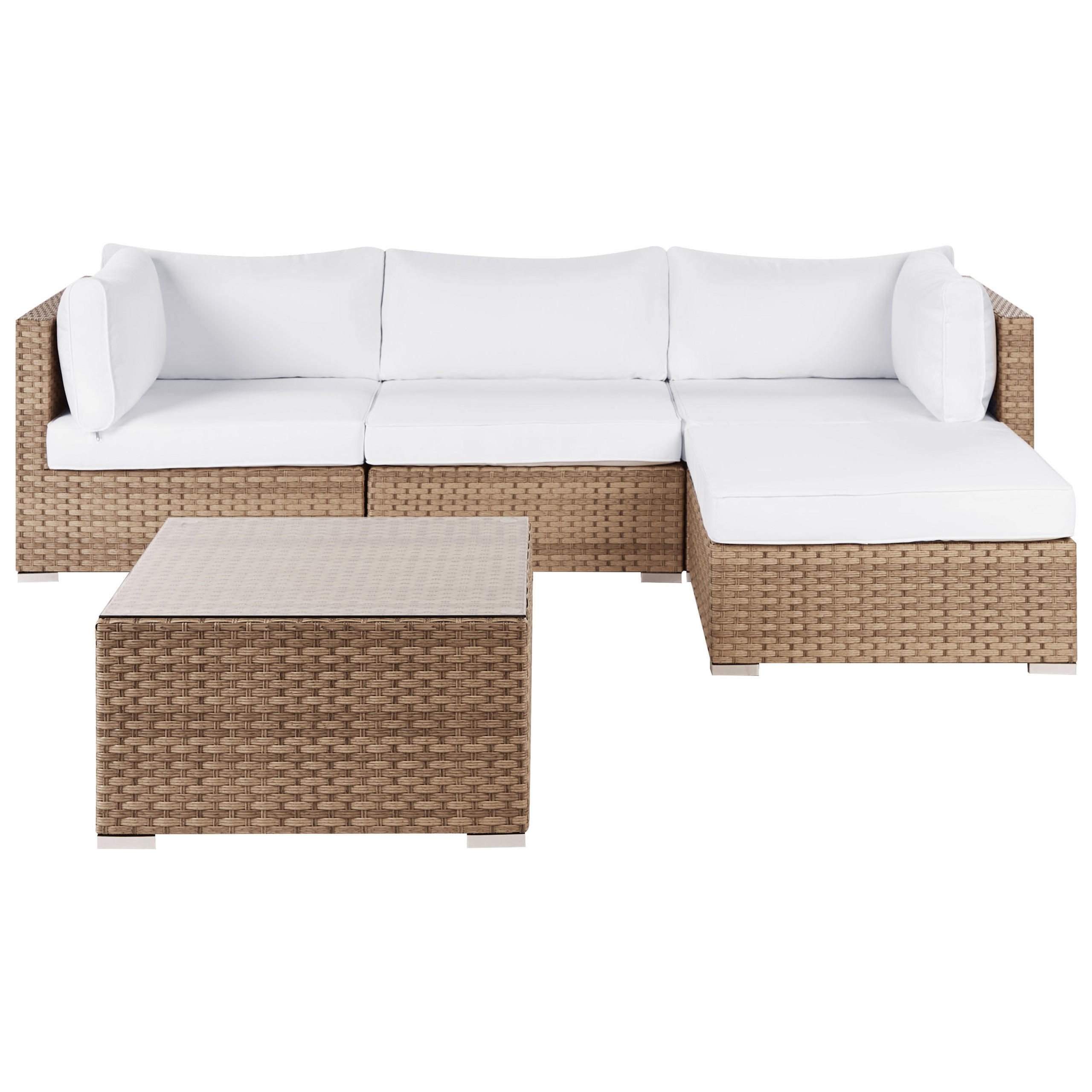 LOUNGE-SET 4-Sitzer Naturfarben Sano - Weiß/Naturfarben, Kunststoff - Beliani