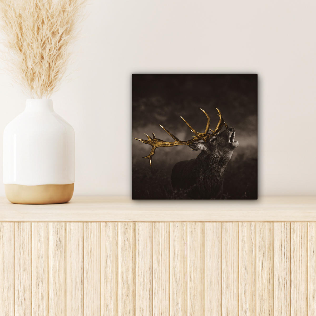 LEINWANDBILD Rotwild - Schwarz - Gold Deko Wohnzimmer 20x20 cm - Braun, Textil (20/20cm) - MuchoWow