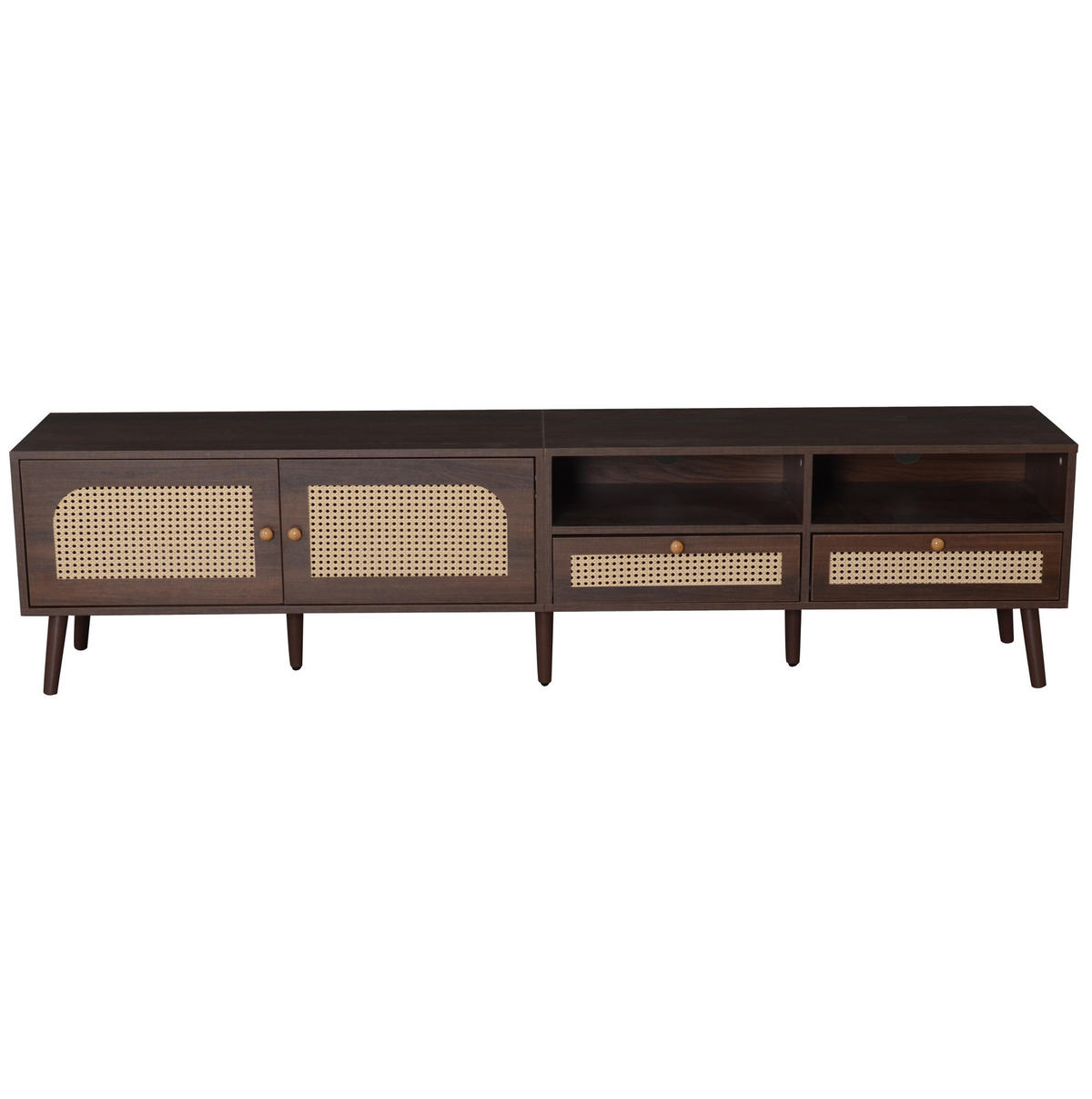 TV-LOWBOARD aus Spanplatte 200x37x49,5 cm Braun mit Rattantüren und 2 Schubladen - Braun, Holzwerkstoff (200/49.5/37cm) - IVMEU