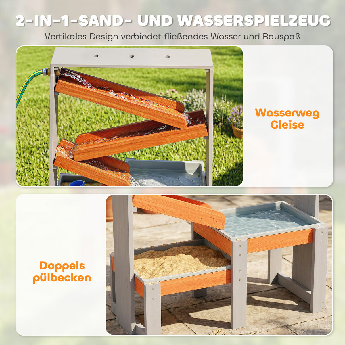 SAND-WASSERSPIELTISCH DE-10550 mit Wasserbahn & 2 Becken Grau - Grau, Metall (75/34.5/105cm) - ComfortXL