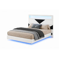 POLSTERBETT 160/200 cm mit geometrischem Kopfteil, RGB-LED-Beleuchtung am Kopfteil und unter dem Bett, USB-Anschluss - Schwarz, Holz/Metall (160/200cm) - Joyfair