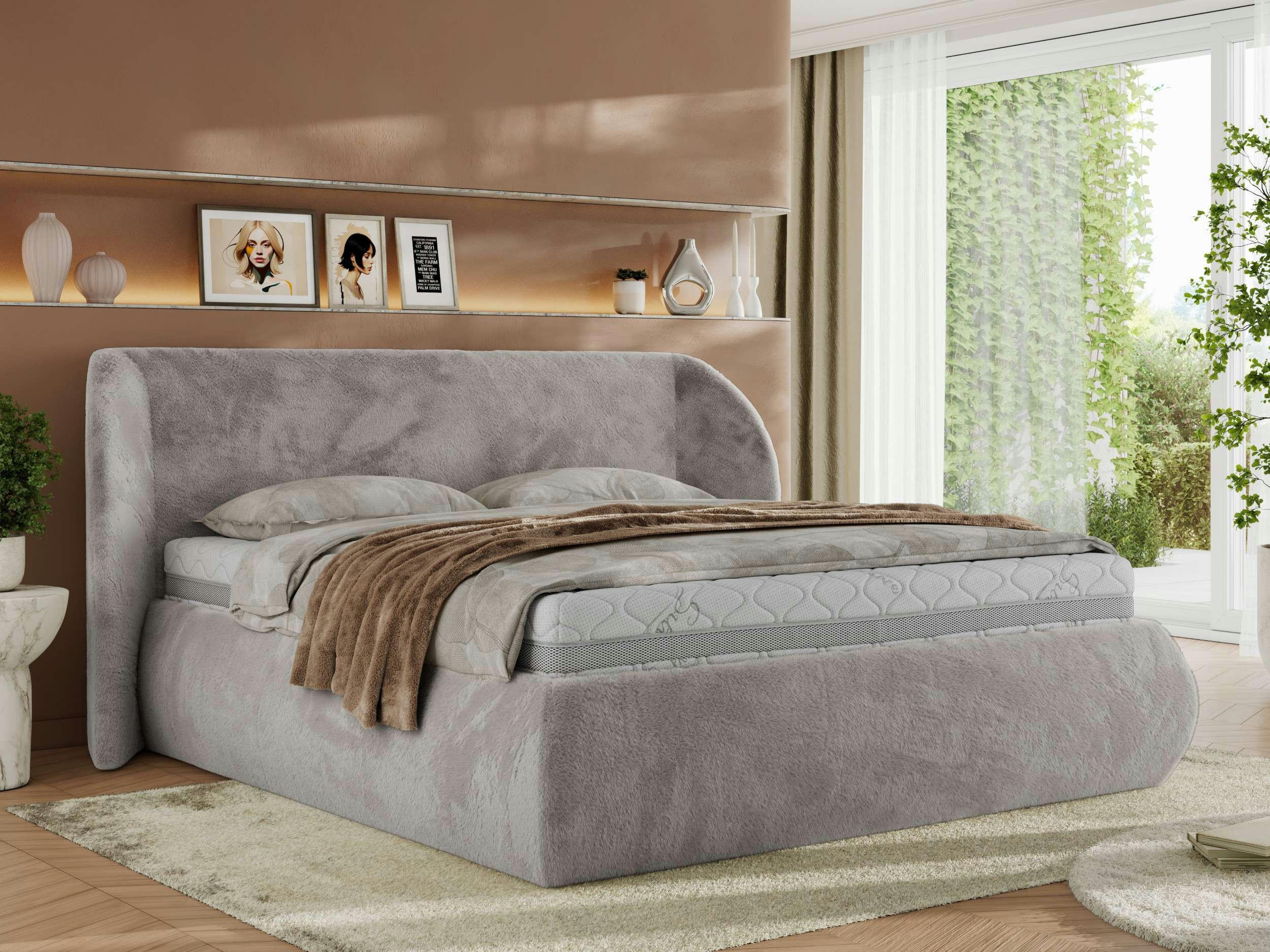 POLSTERBETT CAELA CLASSIC 180/200 - Hellgrau Plüsch - ohne Matratze - Hellgrau, Textil (180/200cm) - MKS