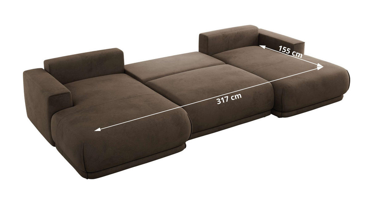 SEDACIA SÚPRAVA RINA U Hnedá Zamat - hnedá/čierna, textil/plast (360/85/170cm) - MKS