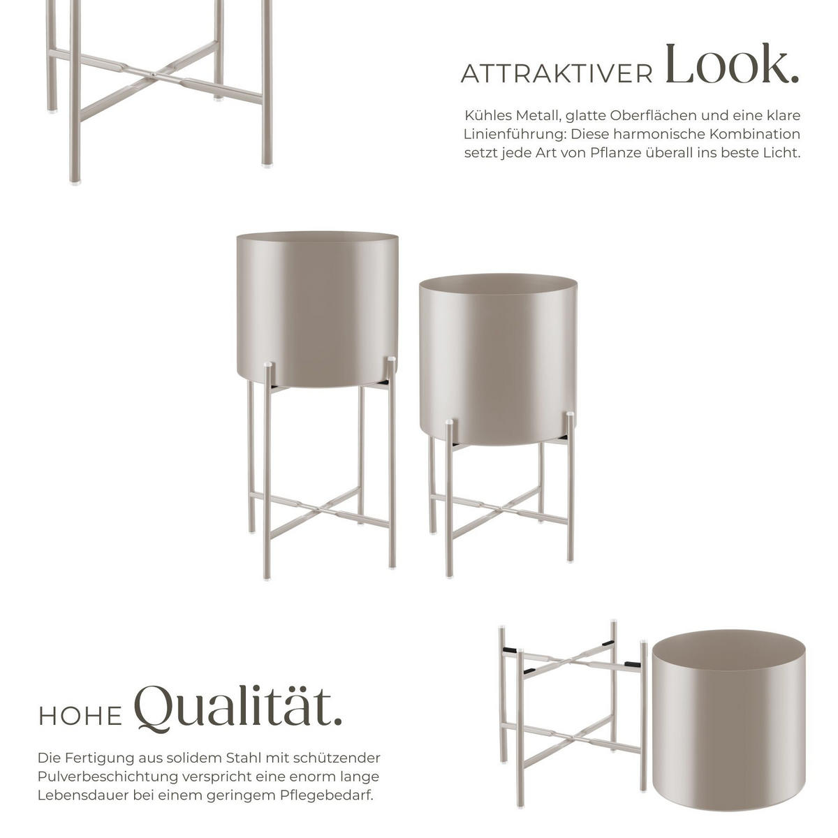 PFLANZENSTÄNDER 2er Set Mine, Anti-Rutsch-Pads, Belastbarkeit je 20 kg, taupe - Taupe, Metall (31/56/31cm) - tectake