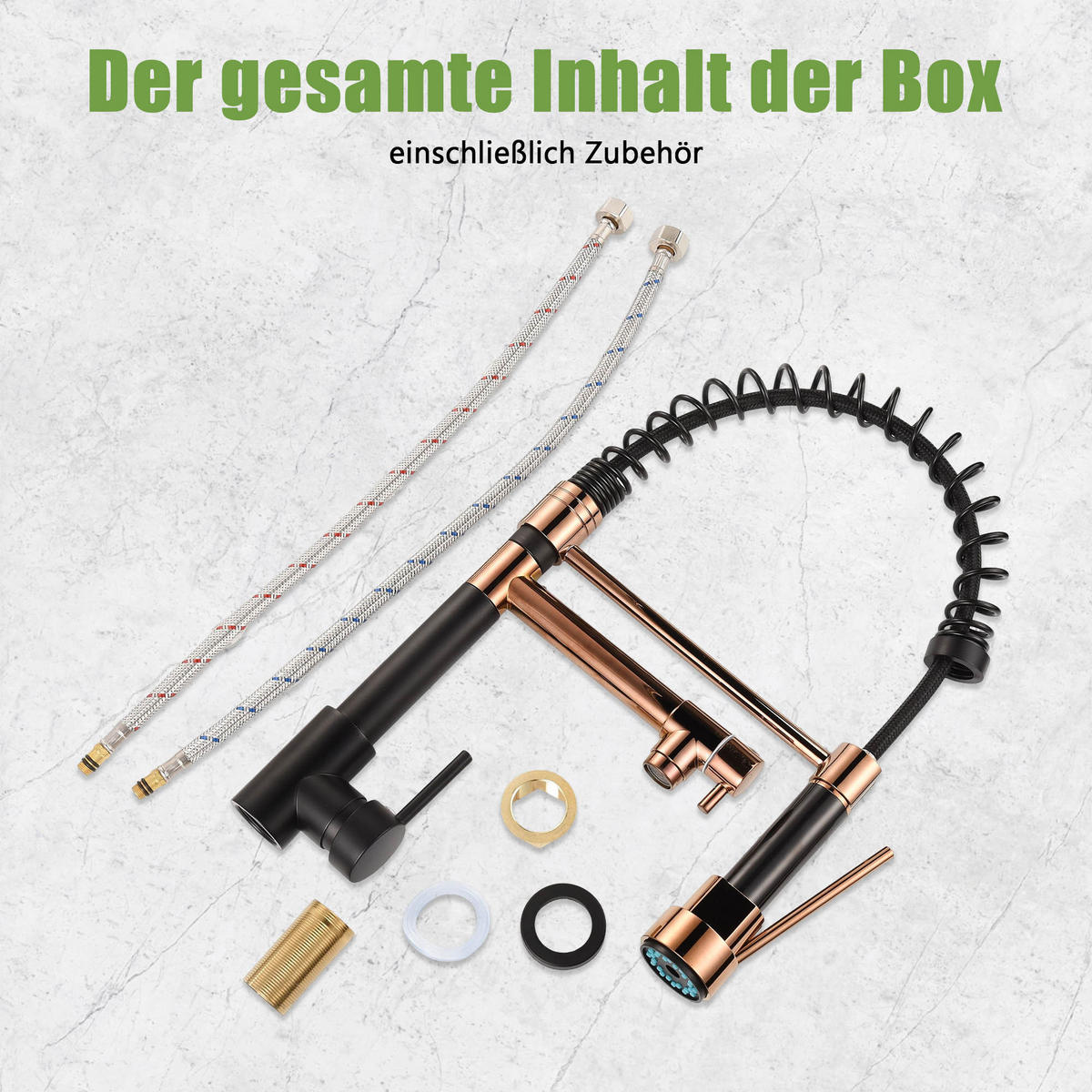 KÜCHENARMATUR Schwarz-Roségold Feder-Ausziehhahn Warm-Kalt - Schwarz, Metall (35/6/42cm) - SHOPENTRA