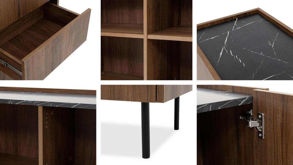 SIDEBOARD Tewos K160 3SZ - Nussbaumfarben/Schwarz, Holzwerkstoff/Metall (160/78/37cm) - MIRJAN24