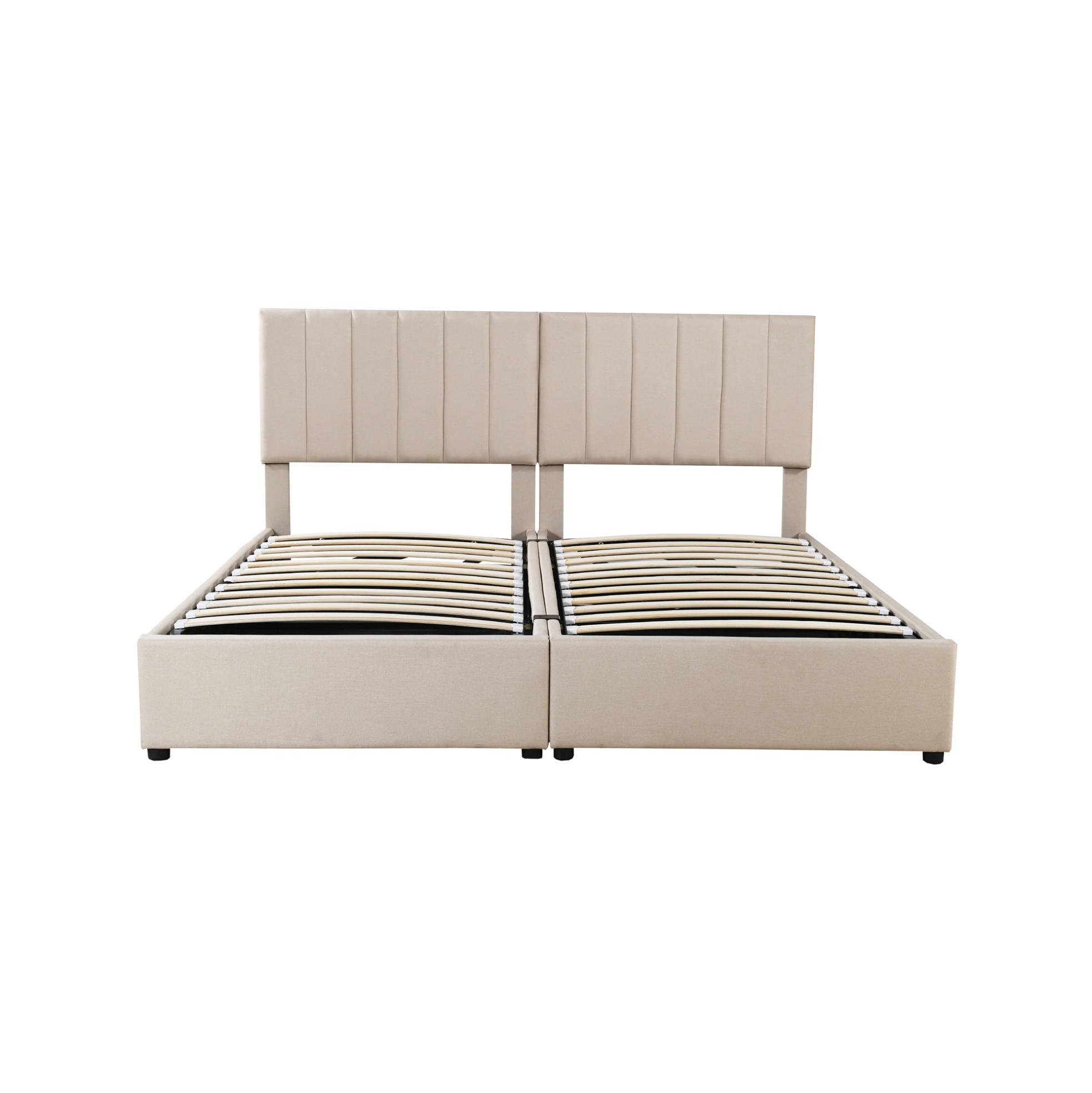 POLSTERBETT 180/200 cm beige aus Leinenstoff mit hydraulischem Stauraum - Beige, Textil (180/200cm) - OKWISH