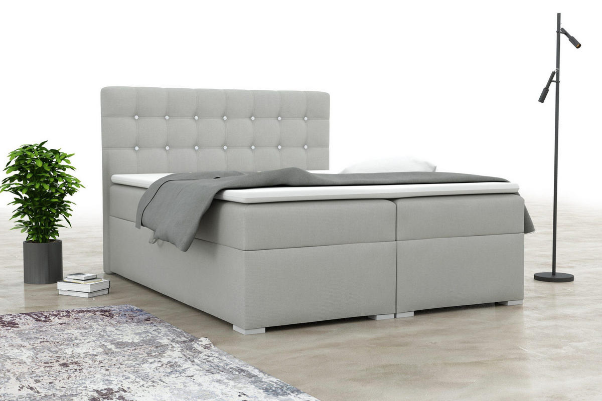 BOXBETT ROSE 140/200 in Velours Hellgrau H4 - Hellgrau, Holz/Holzwerkstoff (140/200cm) - Deine Möbel 24