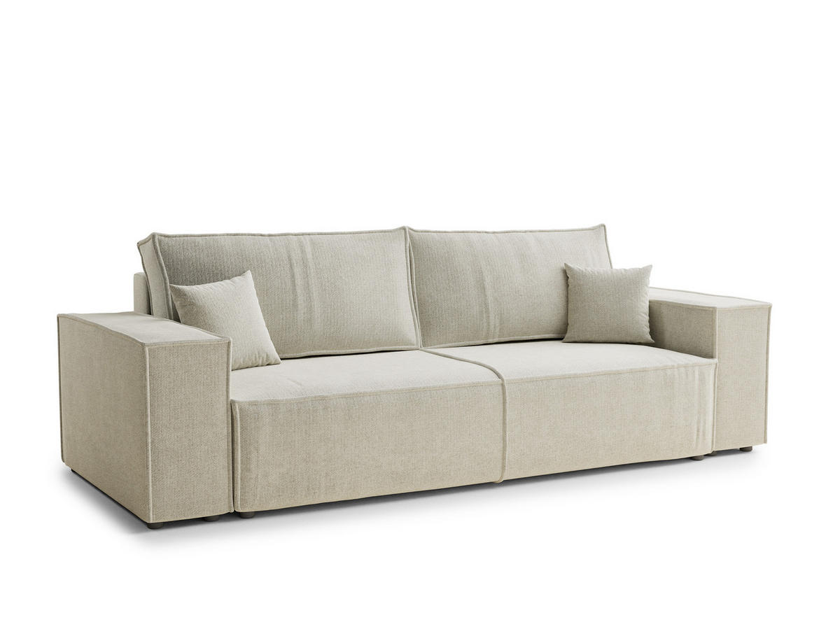 SOFA MIT SCHLAFFUNKTION Milos Creme Chenille-Stoff - Creme/Schwarz, Holz/Holzwerkstoff (255/70/105cm) - Maison de Reve