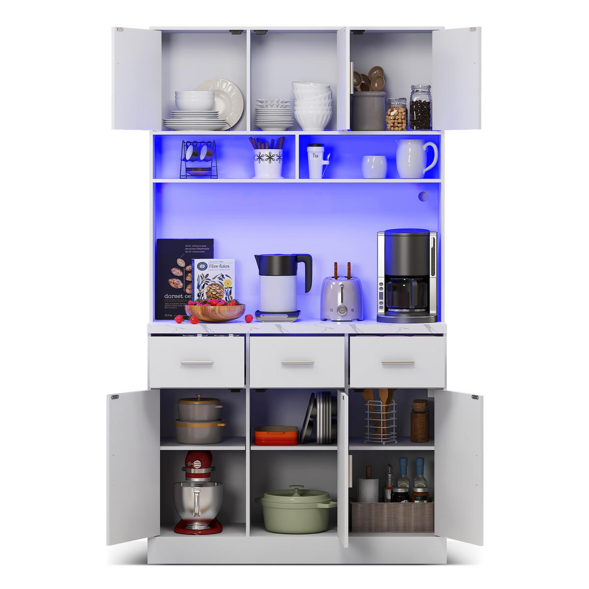 HIGHBOARD Weiß mit LED-Beleuchtung und Steckdosen - Weiß, Holzwerkstoff/Metall (100/180/40cm) - Urban Meuble