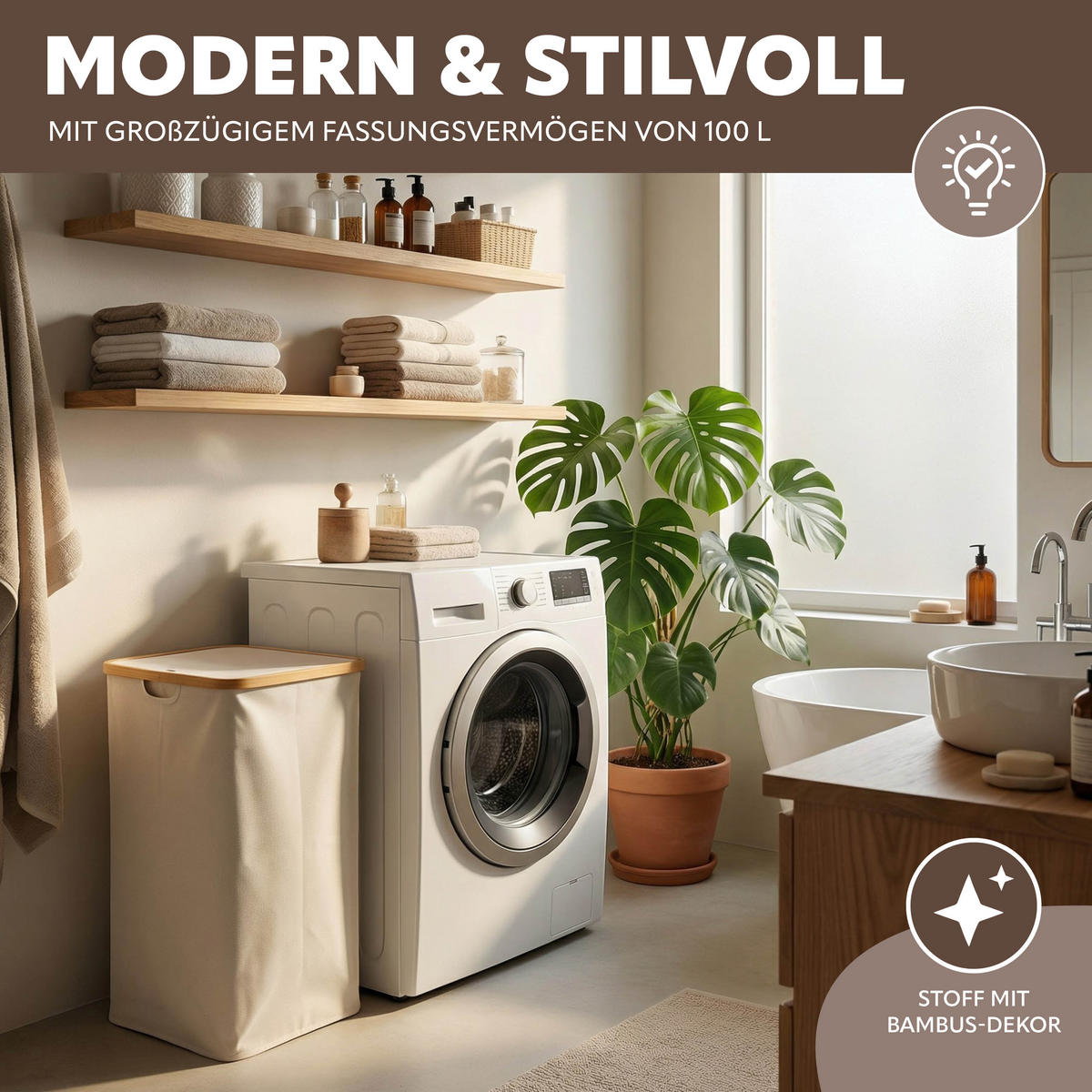 WÄSCHESAMMLER 100 Liter, beige - Beige, Textil (41/73.5/33.5cm) - bremermann