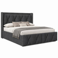 BETT mit USB und 4 Schubladen 140x200 cm Leinen Grau inkl. Matratze - Grau, Metall (140/200cm) - Meubliv