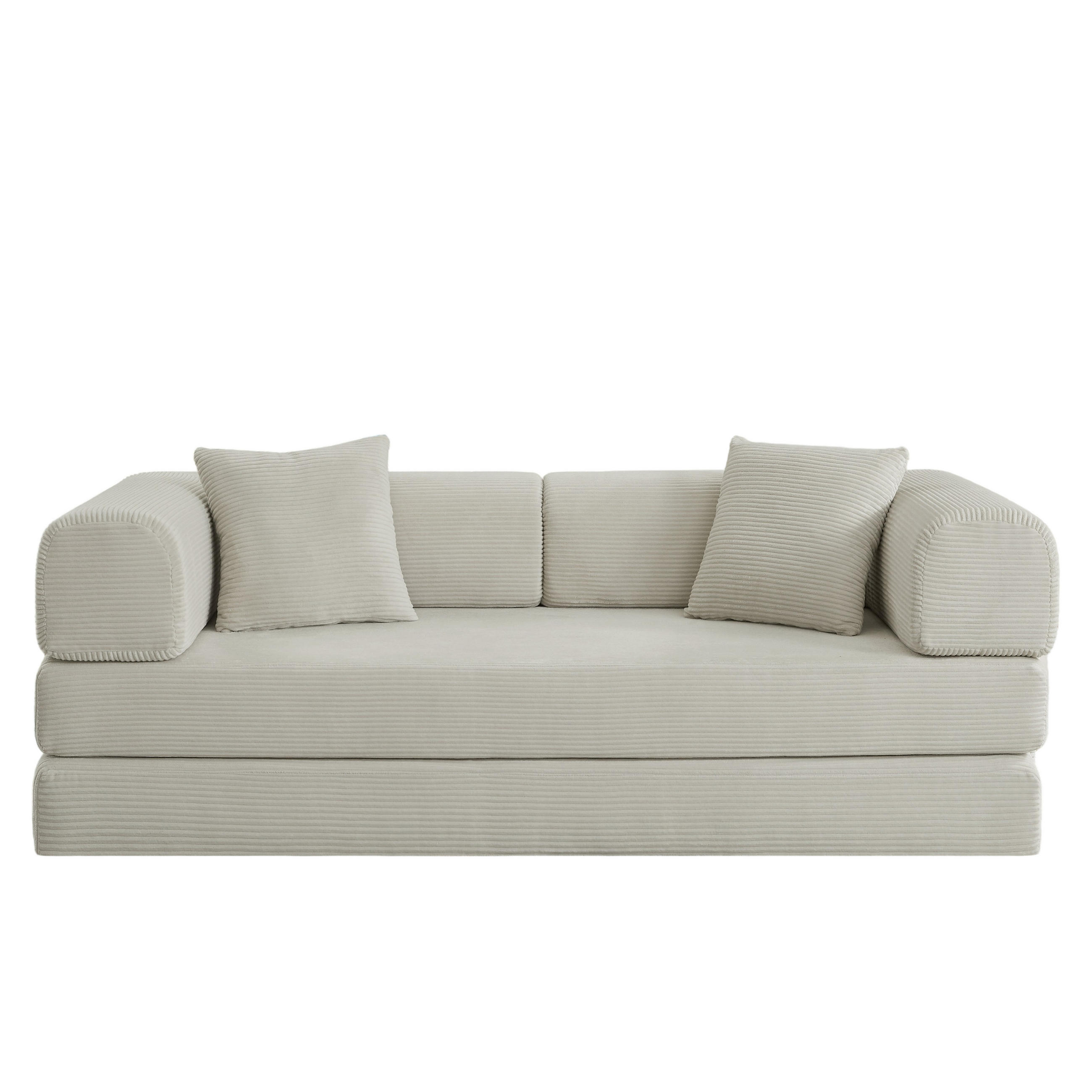 SCHLAFSOFA DE-34938 Tatami-Bodensofa mit 2 Kissen Beige - Beige, Textil (204/65/97cm) - ComfortXL