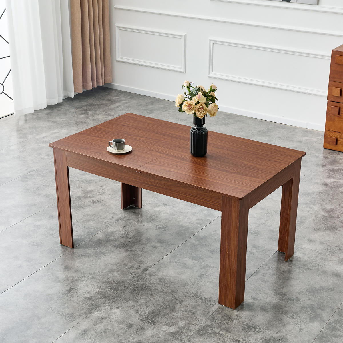 ESSTISCH Nussbaum mit zwei tropfenförmigen Einlegeplatten 220/88.5/77 cm - Walnussfarben, Holz (88.5/220/77cm) - Oxeza