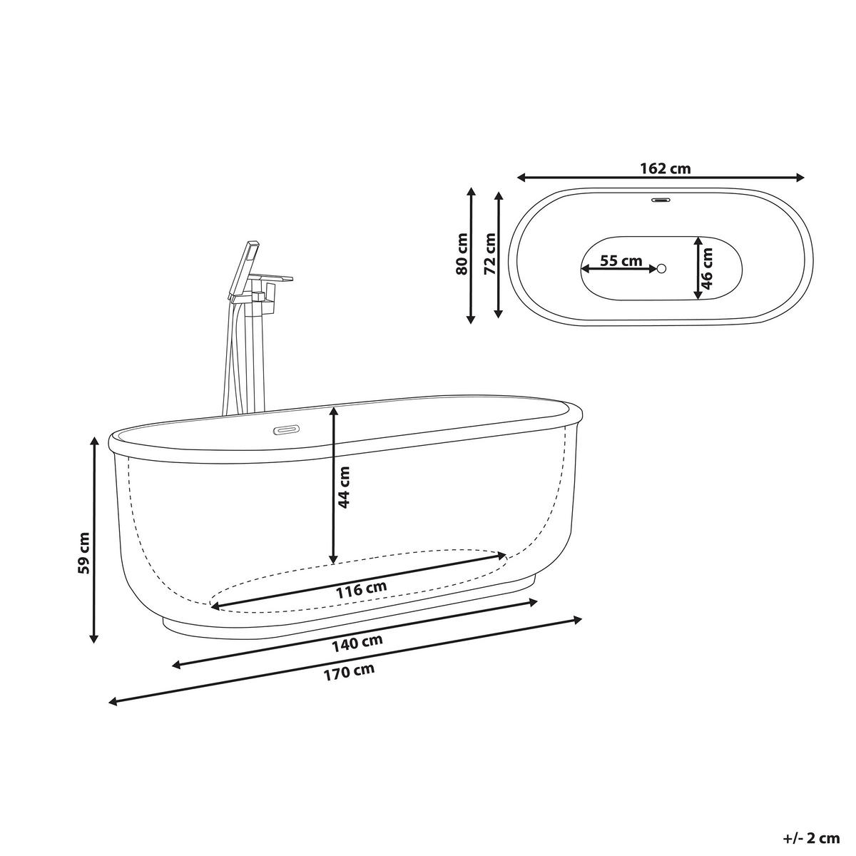 BADEWANNE FREISTEHEND 80x170x59 cm silber Pinel - Silberfarben, Kunststoff (80/59/170cm) - Beliani