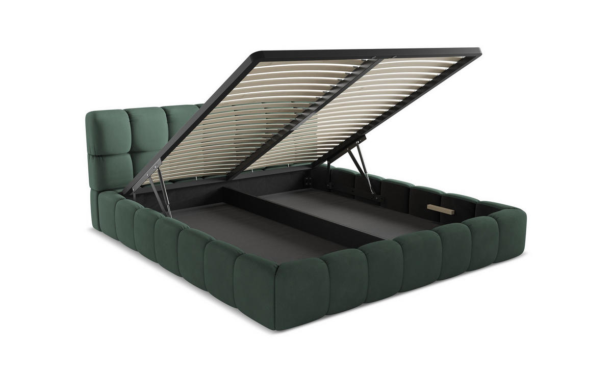 POLSTERBETT mit Bettkasten und Lattenrost 200x228 Blau - Blau/Schwarz, Kunststoff/Textil (180/200cm) - Makamii