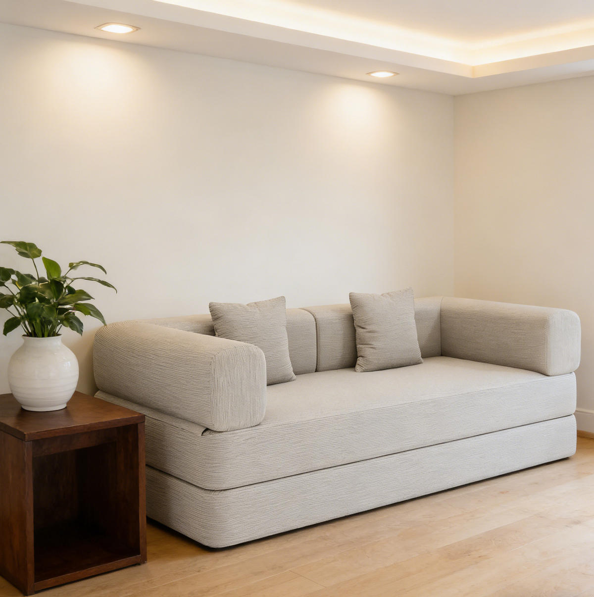 SOFA-BETT 3-Sitzer aus Corduroy Off White - Weiß, Kunststoff (100/70/200cm) - Meubliv