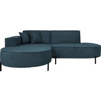ECKSOFA Hana Loft 3-Sitzer Ecke Links, Cordstoff Chenille, Dunkelblau 241/80/168 cm - Blau/Schwarz, Textil/Metall (241/168cm) - WFL GROUP
