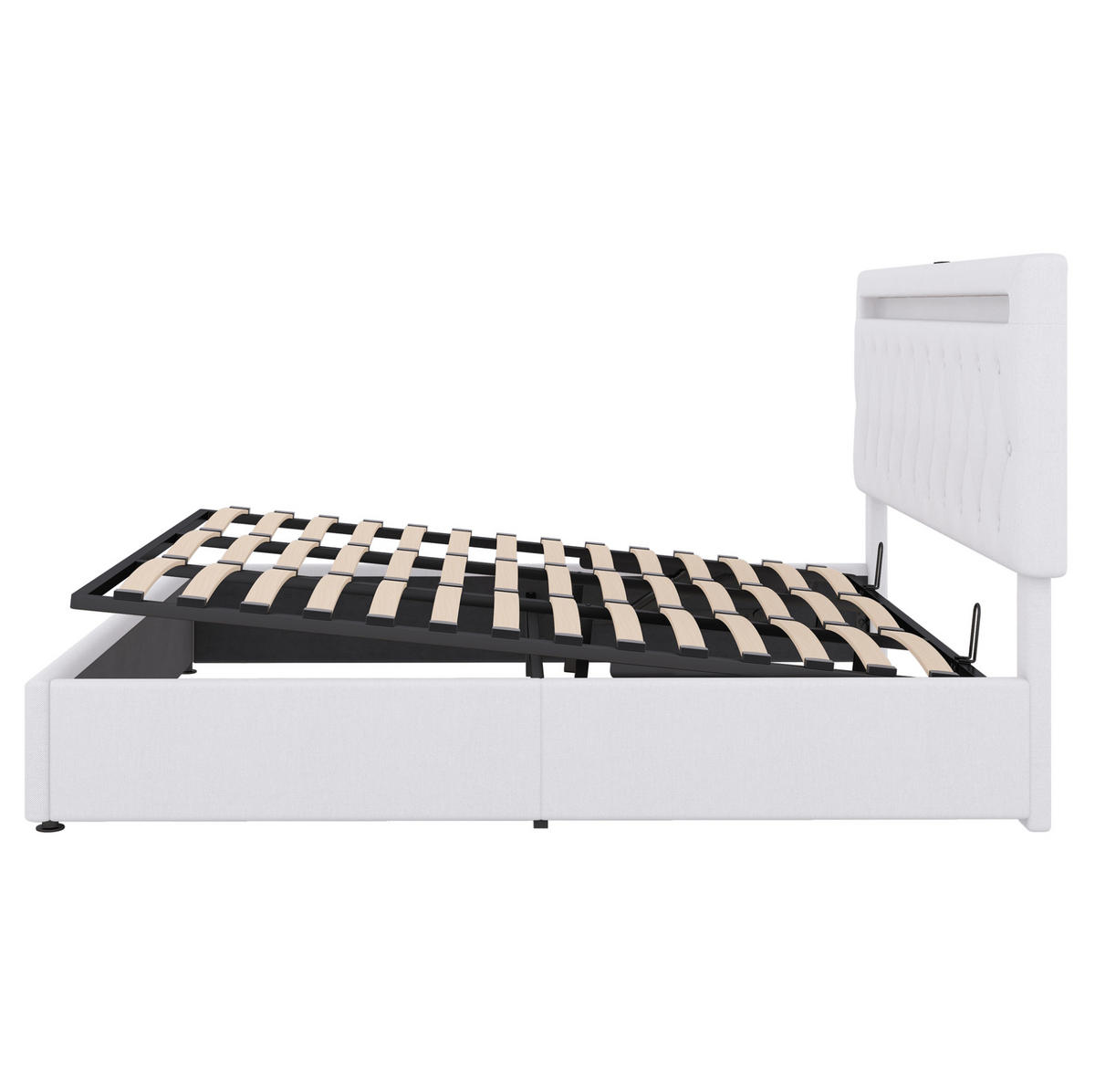 POLSTERBETT aus Leinen 180x200 cm in Weiß mit LED, USB-C & Stauraum - Weiß, Textil (180/200cm) - Modfu