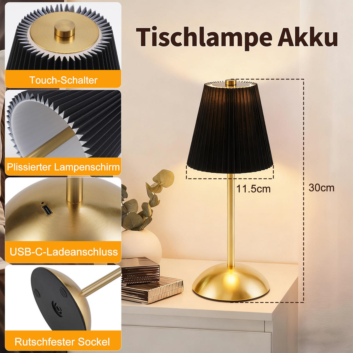 LED TISCHLAMPE Helixis 11.5/11.5/30 - Schwarz, Metall (11.5/11.5/30cm) - ZMH