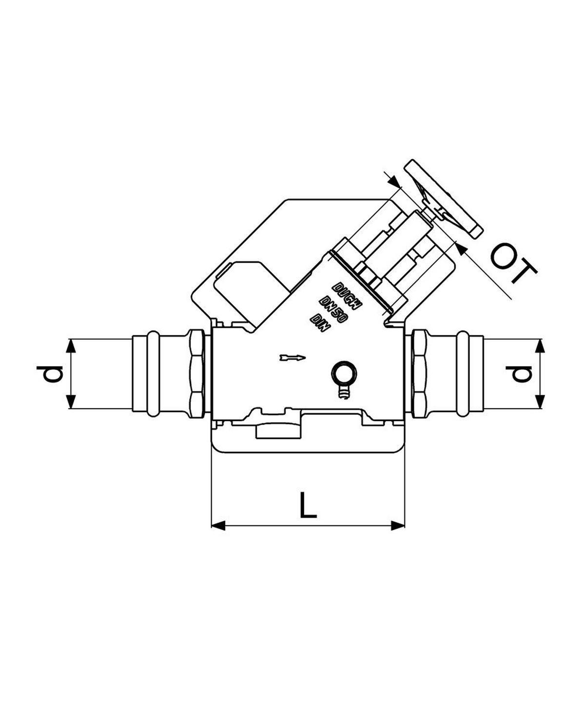 FREISTROMVENTIL,PRESSANSCHL.IG M.ENTL.,ST.SP,M.DS,DN50,PR54,DVGW - Schwarz, Metall (10/18/30cm) - Schlösser Armaturen