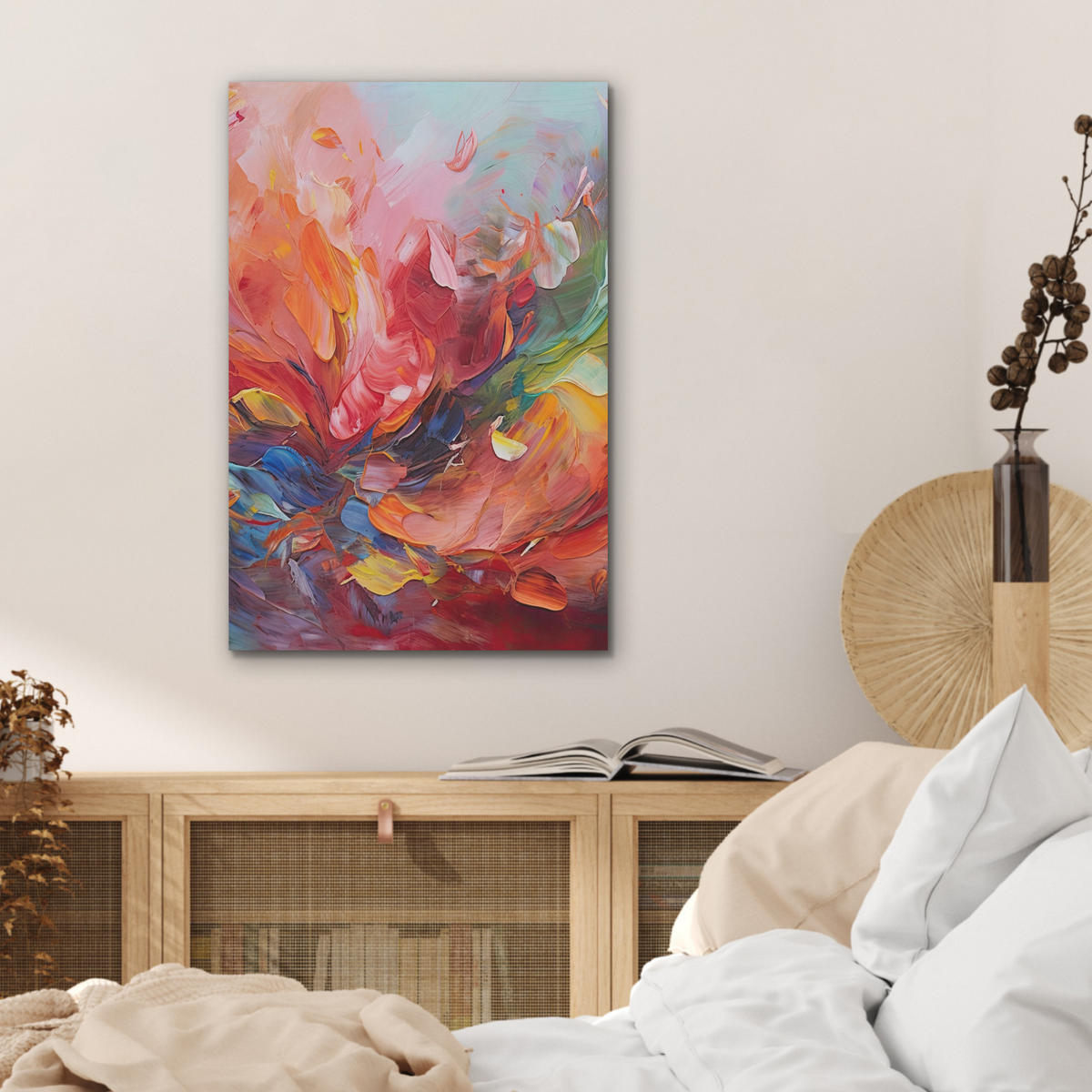 AKUSTIKBILD Ölgemälde - Kunst - Abstrakt - Farbenfroh Kunstdruck Schlafzimmer 50x70 cm - Altrosa, Kunststoff (50/70/0.9cm) - MuchoWow