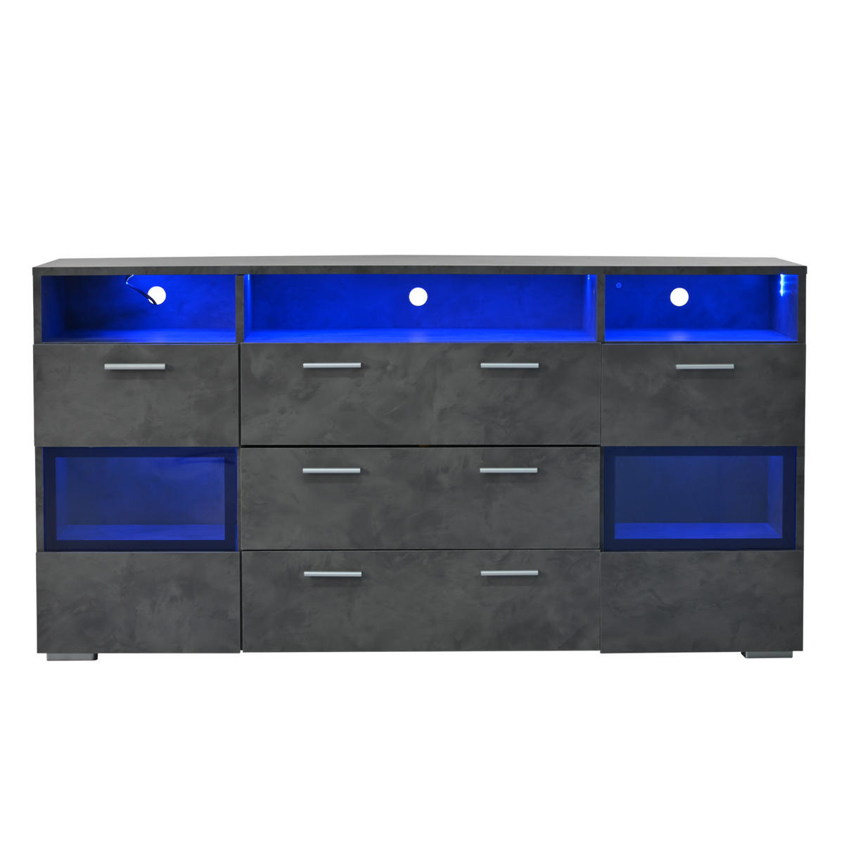 SIDEBOARD in Grau mit LED und transparenten Acryltüren, 2 Türen und 3 Schubladen, 140/33,5/72,5 cm，Grau - Grau, Holzwerkstoff (140/72.5/33.5cm) - Redom