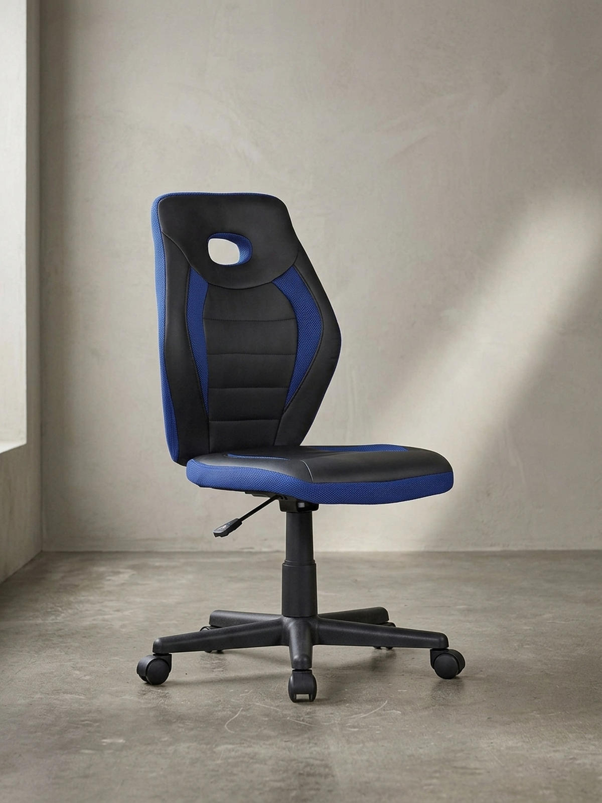 JUGENDDREHSTUHL Hohe Rückenlehne Schulterstütze Kunstleder Mesh, Blau 63x63x103 cm - Blau/Schwarz, Kunststoff/Textil (63/103/63cm) - KADIMA DESIGN