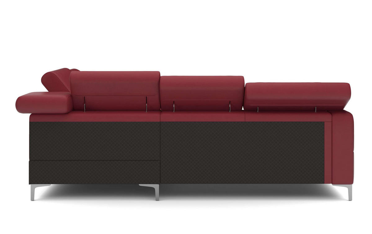 ECKSCHLAFSOFA aus Echtleder mit Schlaffunktion und Bettkasten - Chromfarben/Rot, Leder/Holz (207/242cm) - Cotta