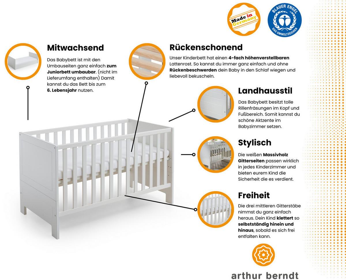 BABYZIMMER SET Thilo 2-tlg. Wickelkommode Babybett - Schwarz/Weiß, Holzwerkstoff/Metall (1/1/1cm) - arthur berndt