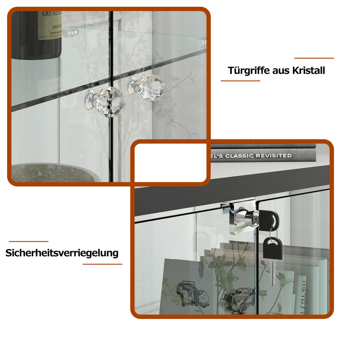 VITRINE 42.5/36.5/167 cm schwarz aus MDF und Glas mit LED-Beleuchtung - Schwarz, Holzwerkstoff (36.5/167/42.5cm) - OKMYHOME