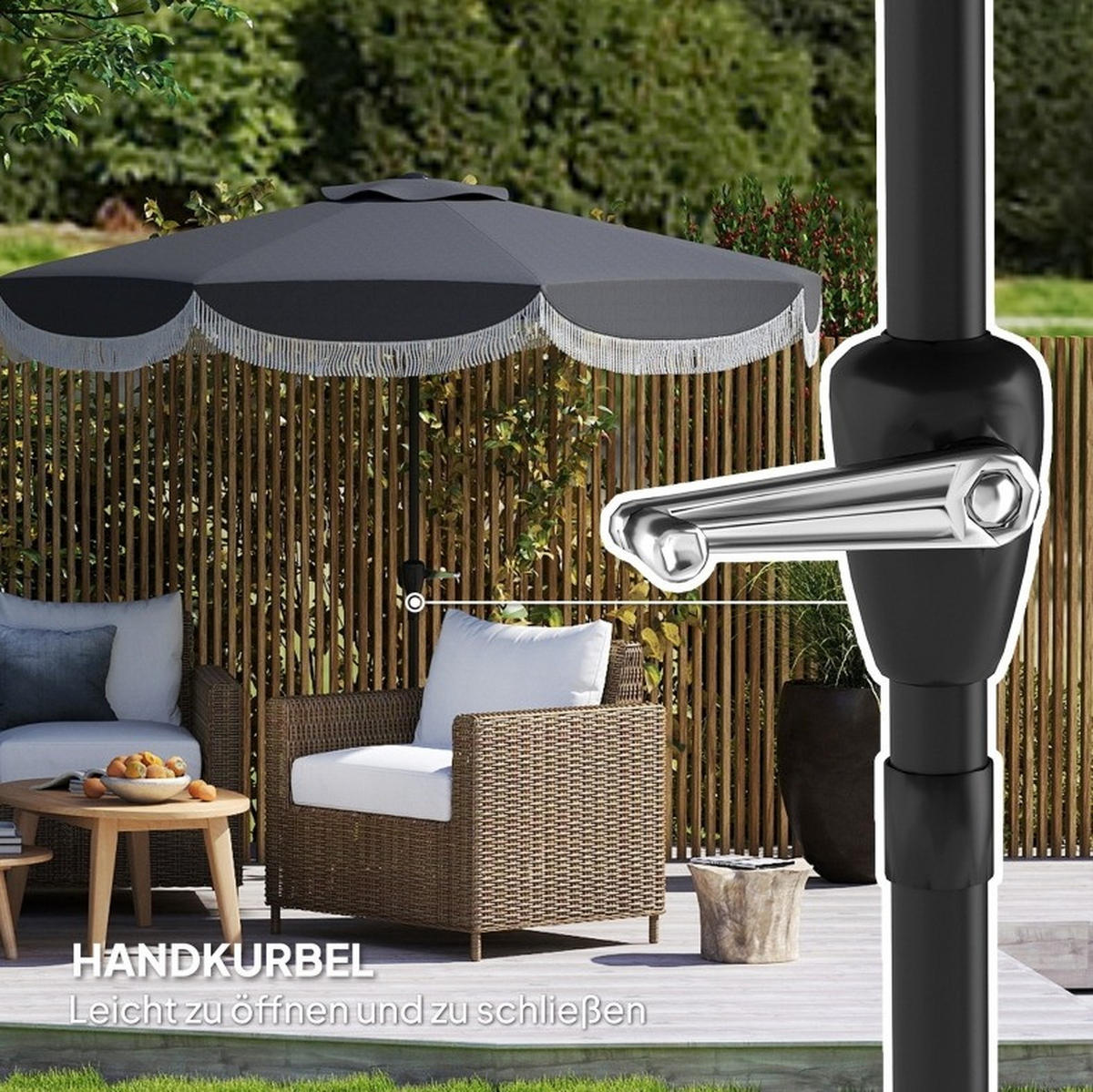 SONNENSCHIRM aus Polyester & Metall Ø269x238 cm in Dunkelgrau mit UV-Schutz 30+ - Dunkelgrau, Metall (269/269cm) - Modfu