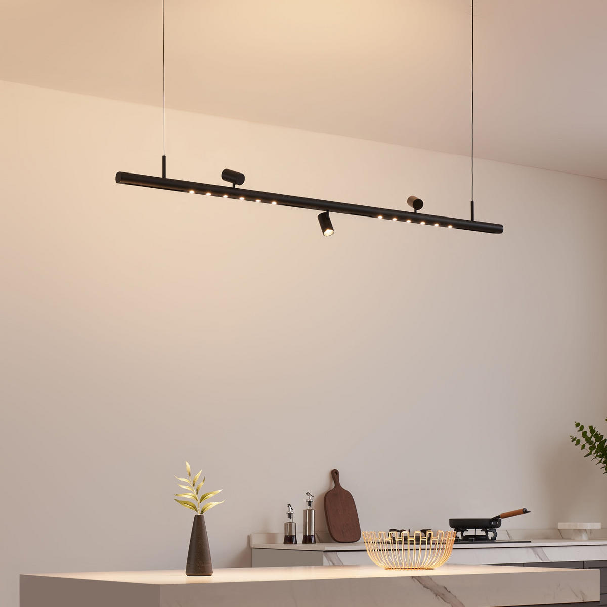 PENDELLEUCHTE MIT SPOTSTRAHLERN Lyne, Schwarz, 125cm - Schwarz, Metall (125/125/8.5cm) - KOSILUM