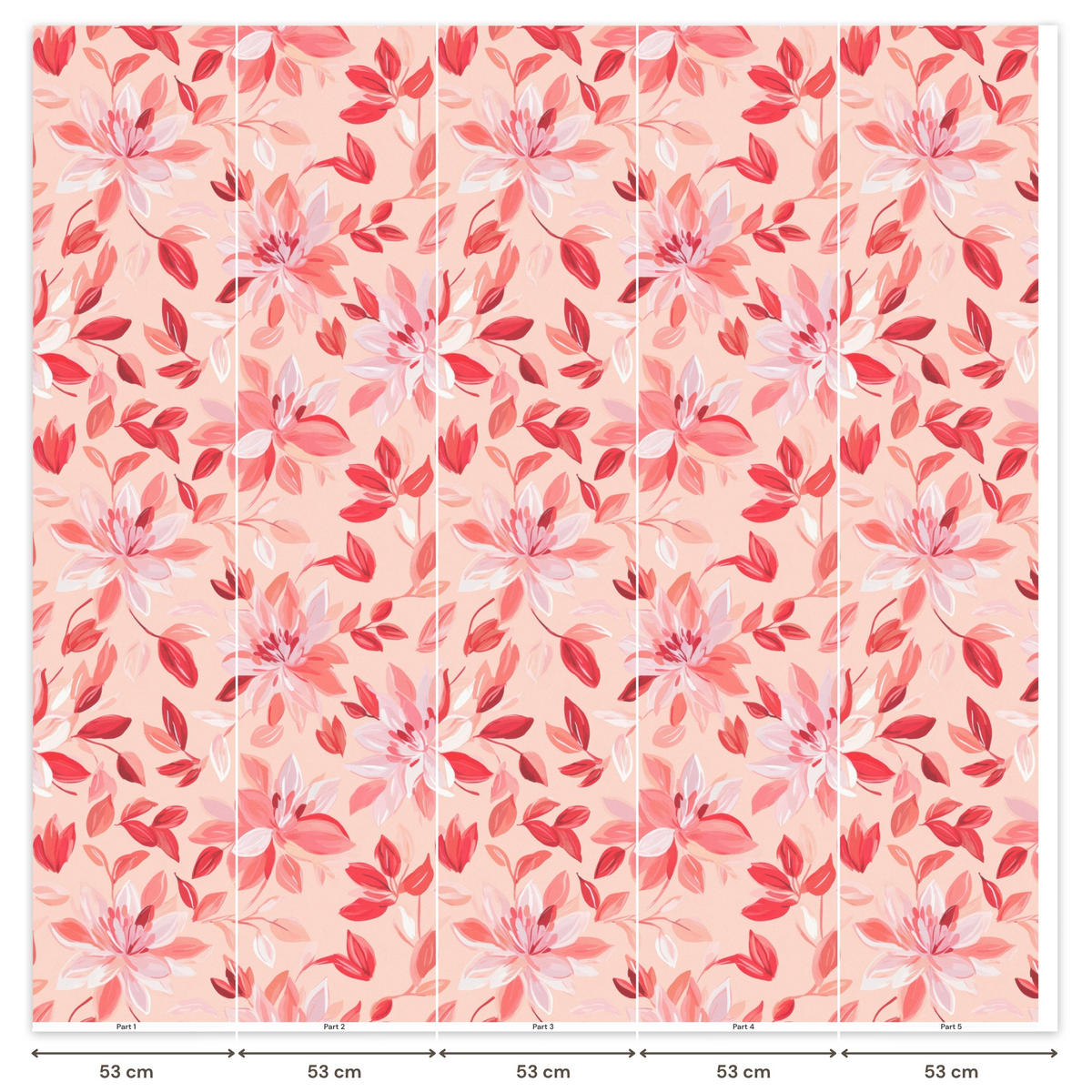 TAPETE - Botanisch - Blumen - Rot - 260x240 cm - Koralle, Papier (260/240cm) - OnlyWow