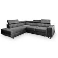 ECKSOFA NOLA L-S Grau Velours-Stoff mit Schlaffunktion - Grau, Holz (253/190cm) - MASSENO