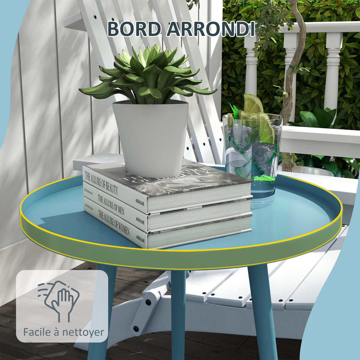 GARTENBEISTELLTISCH DE-14122 mit erhöhtem Rand Blau - Blau, Metall (40/40/50cm) - ComfortXL