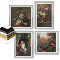 WANDBILDER 4er Set - 50x50 cm & 40x60 cm Silberner Rahmen - Vintage-Blumen, Katzen, Pflanzen - Silberfarben, Kunststoff (50/50cm) - ArtPrintCave