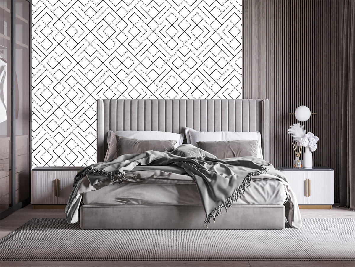 VLIESTAPETE Geometrische Linien – Schwarz, Weiß – 50x1000 cm - Schwarz/Weiß, Papier (50/1000cm) - Muralo