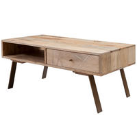 COUCHTISCH in Rustikalem Landhausstil, Massives Mangoholz und Metall, Maße 95x42x50 cm - Beige/Braun, Holz/Metall (50/95/42cm) - KADIMA DESIGN
