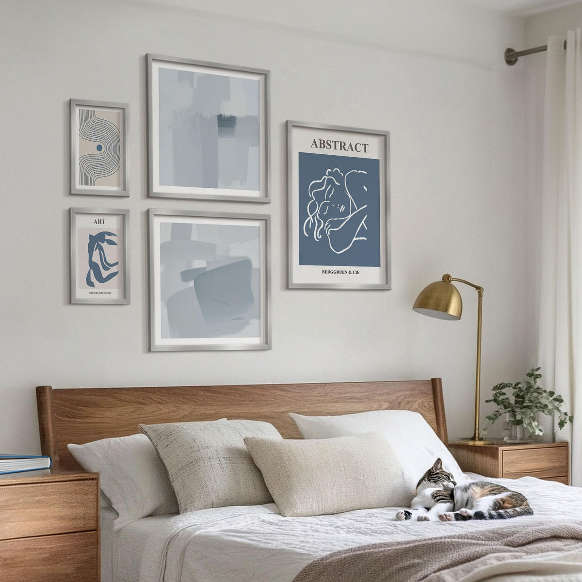 WANDBILDER 5er Set - 50x50 cm & 20x30 cm & 40x60 cm Silberner Rahmen - Poster mit abstrakten Linien und Wellen - Silberfarben, Kunststoff (40/60cm) - ArtPrintCave