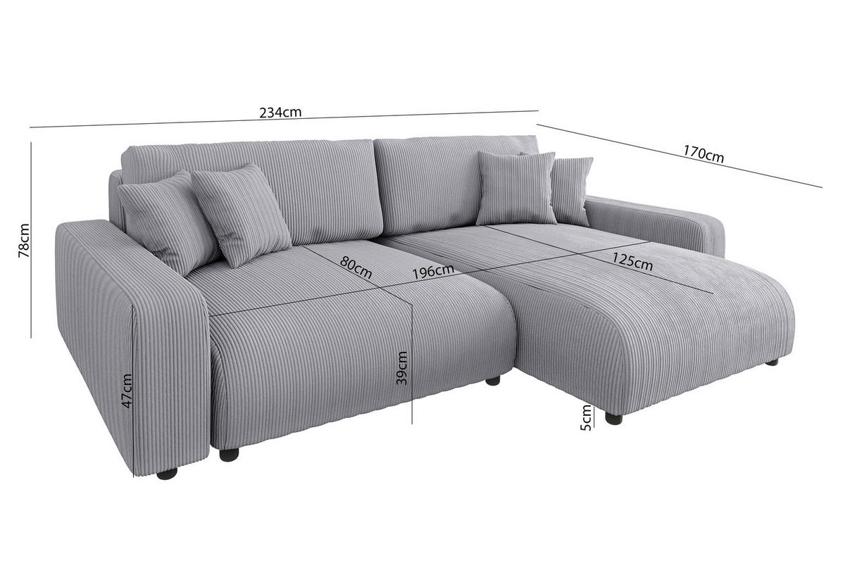 ECKSOFA Emma Hellgrau Cord - Ottomane rechts - Hellgrau, Textil (234/170cm) - S-Style Möbel