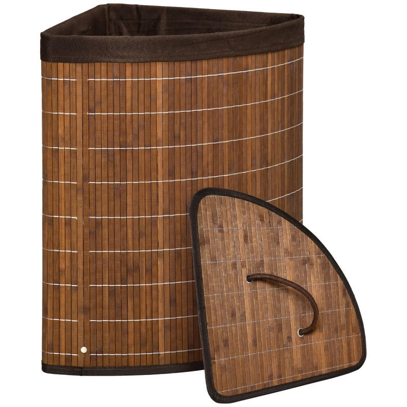 WÄSCHEKORB Wäschesammler, 55L Fassungsvermögen, abnehmbarer Deckel, 38 cm x 38 cm x 57cm, Braun - Braun, Holz (38/57/38cm) - Ej. Life