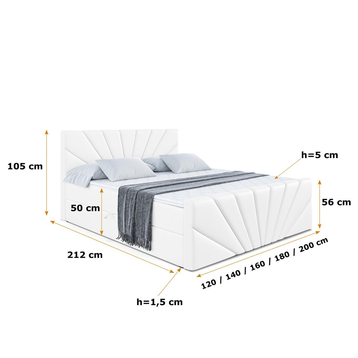 AMERICKÁ postel MILTIO-Z – 120 × 200 cm – H3 – vysoce lesklá bílá - vysoce lesklá bílá, kompozitní dřevo (120/200cm) - ALTDECOR